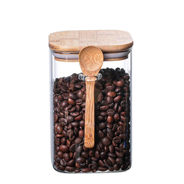 Best Square Glass Storage Jar With Spoon 900ml 1.1L 2.4L