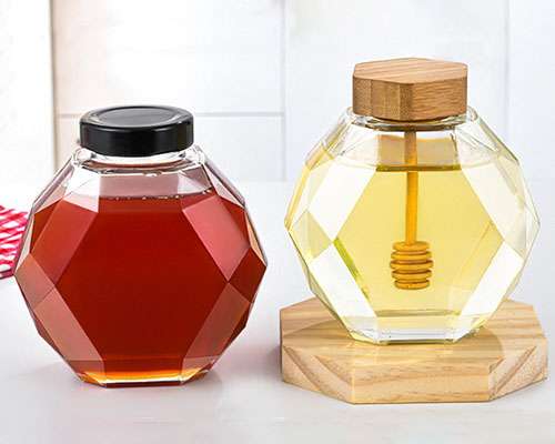 200ml 380ml Glass Hexagon Honey Jar With Dipper